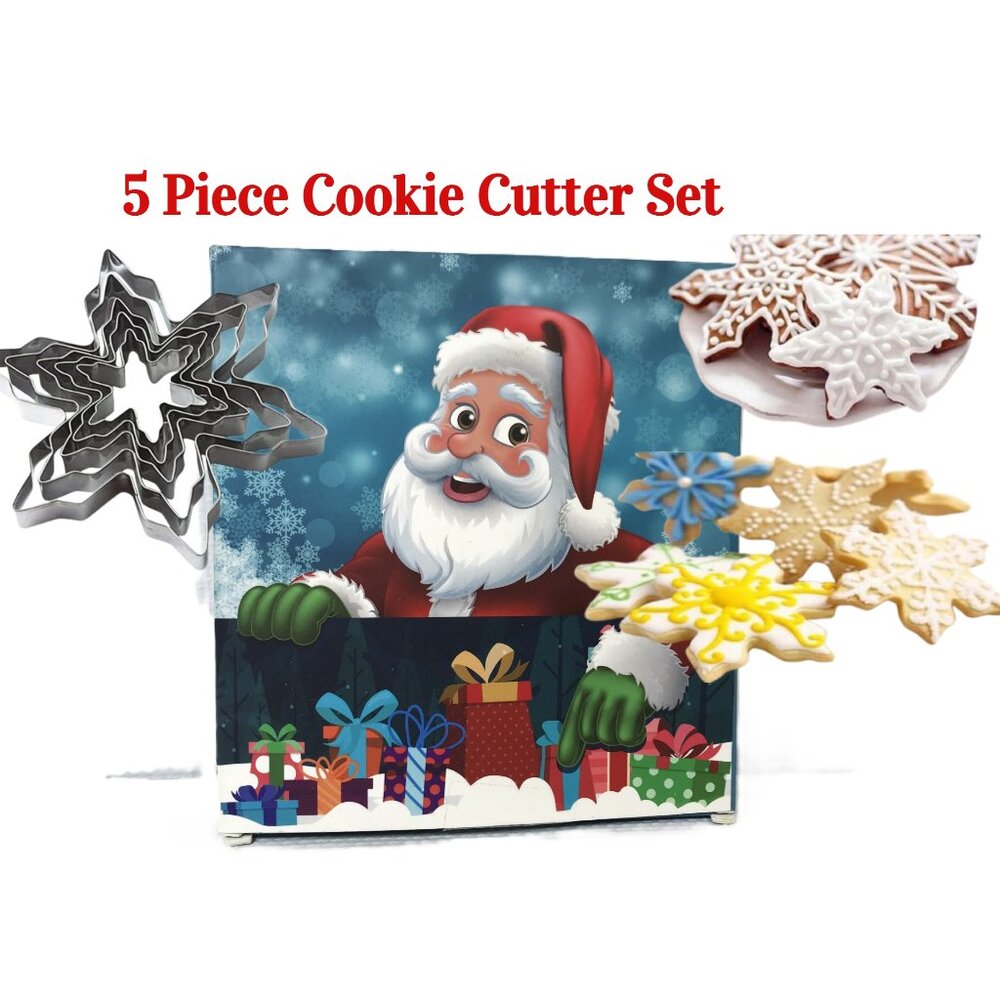 Christmas Holiday Cookie Cutter Set Stainless Steel Snowflake 5 Piece Set